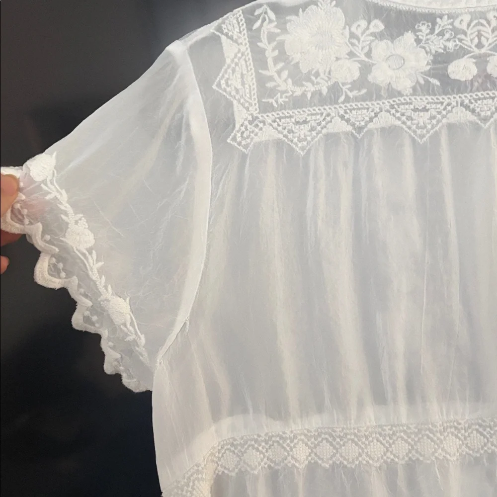 Johnny Was White Sheer Embroidered Tunic - Picture 8 of 10
